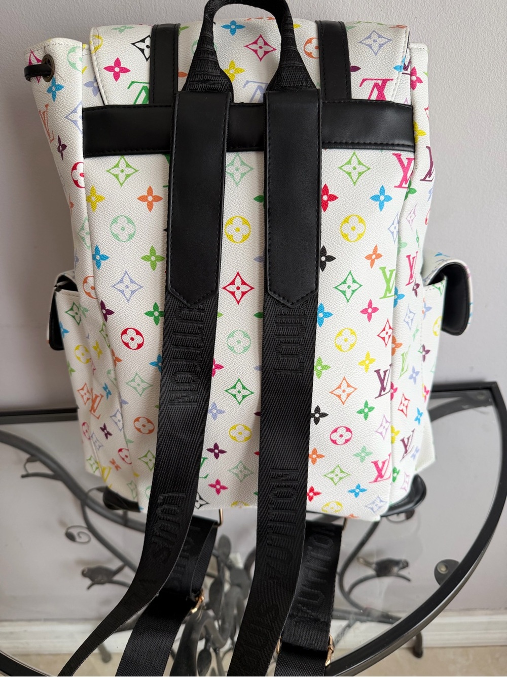 Louis Vuitton White Multicolor Monogram Canvas Backpack with Black Trim - Picture 2 of 4
